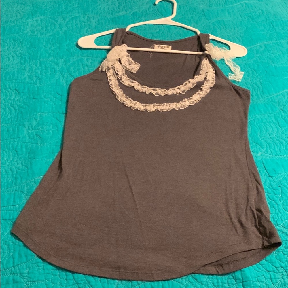 Mynk Gray Sleeveless Top with Lace Detail